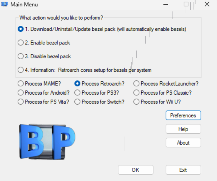 Select the option to download and install bezel packs for RetroArch