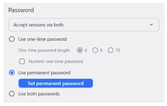 Rustdesk password settings